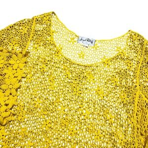Joseph Ribkoff Yellow Crochet Lace Floral Blouse Top L G Bell Sleeve